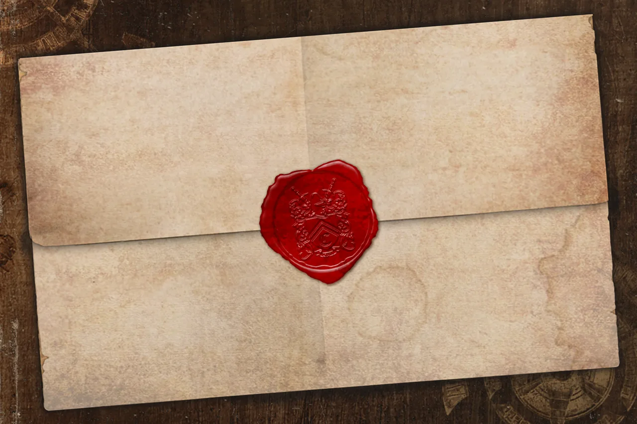 Official Tomb Raider envelope sealed with the Croft family crest