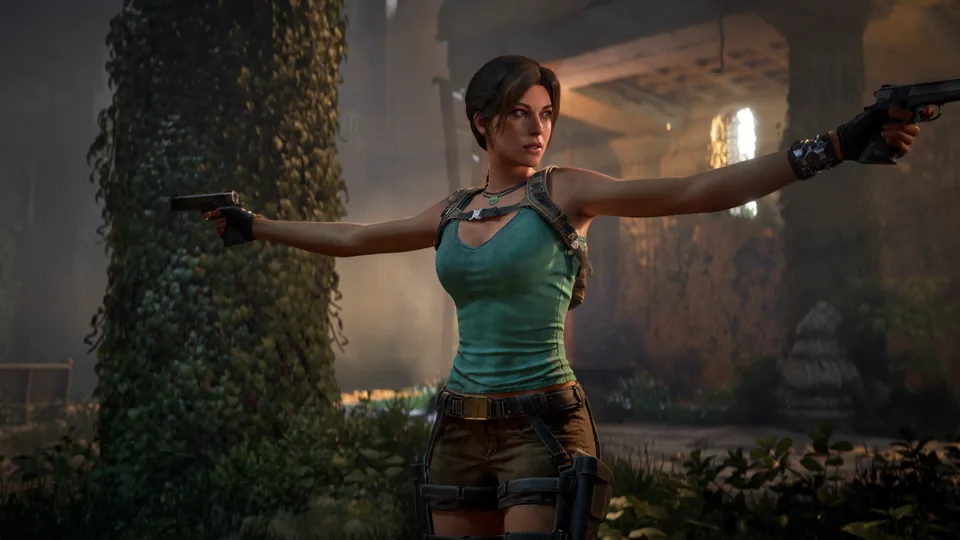 Official Tomb Raider Legacy of Atlantis image of Lara Croft holding dual pistols